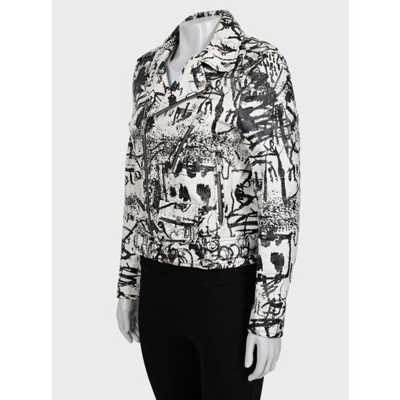 Saint Laurent Leather Printed Biker Jacket Sz.42 - Picture 3 of 4